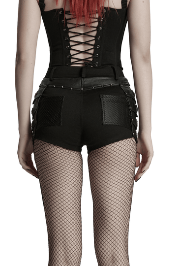 Women's Gothic High Waist Mesh Shorts with Studs